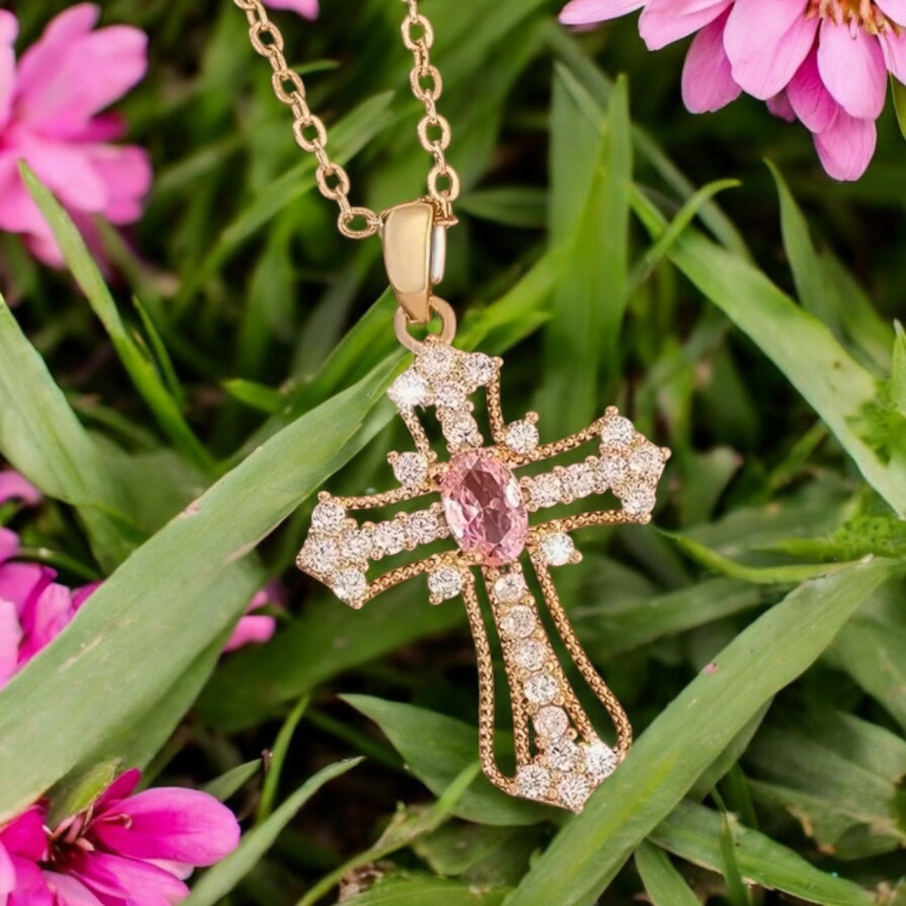 Pink & Gold Cross Necklace