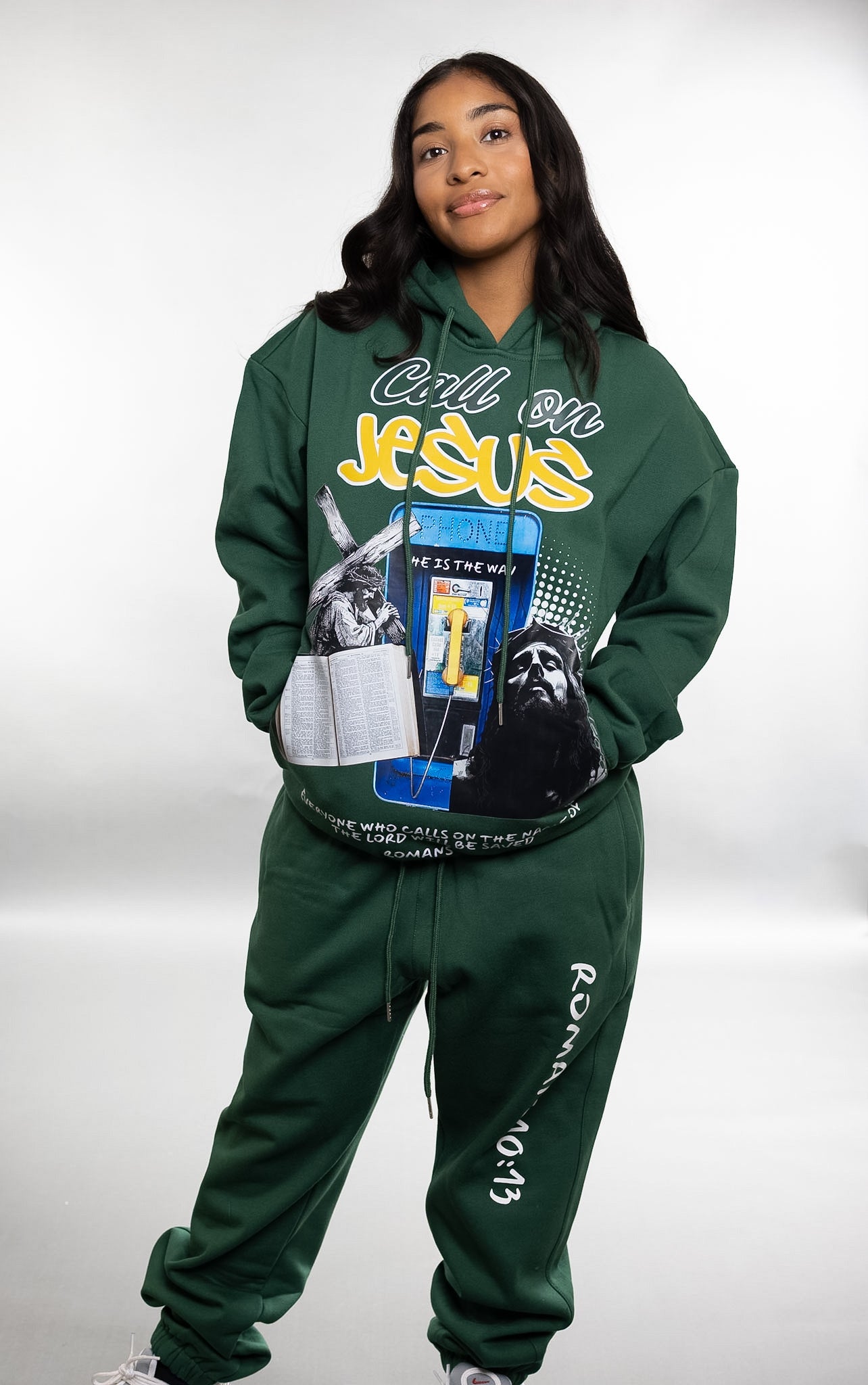Green Romans 10:13 Hoodie