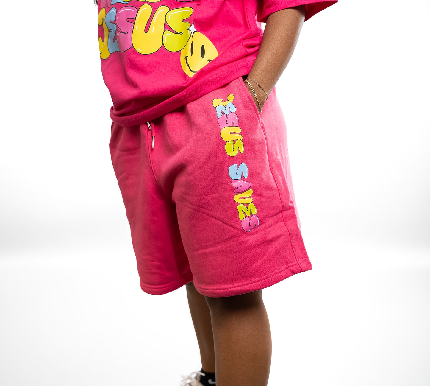 Hot Pink This World Needs Jesus Shorts