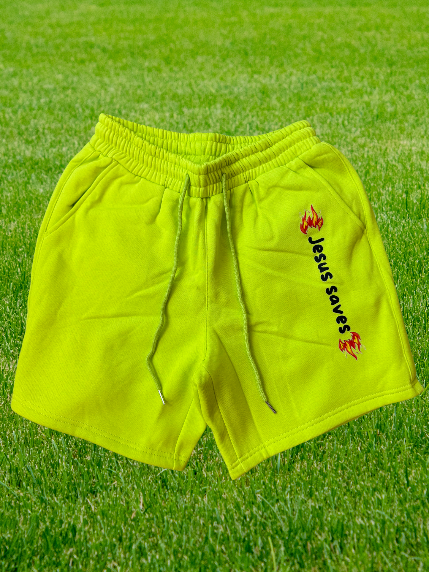 Lime Green This World Needs Jesus Shorts