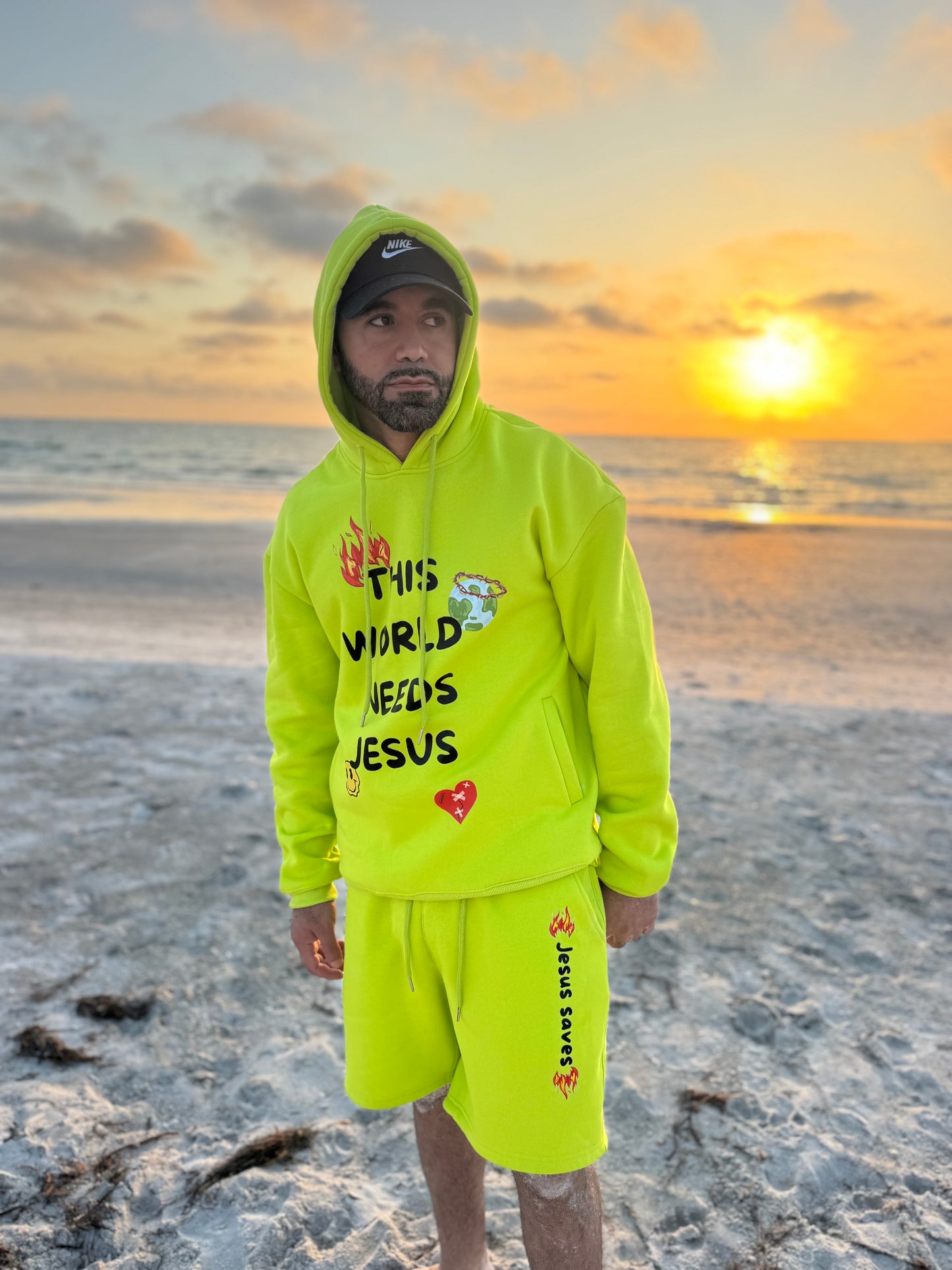 Lime Green This World Needs Jesus Hoodie