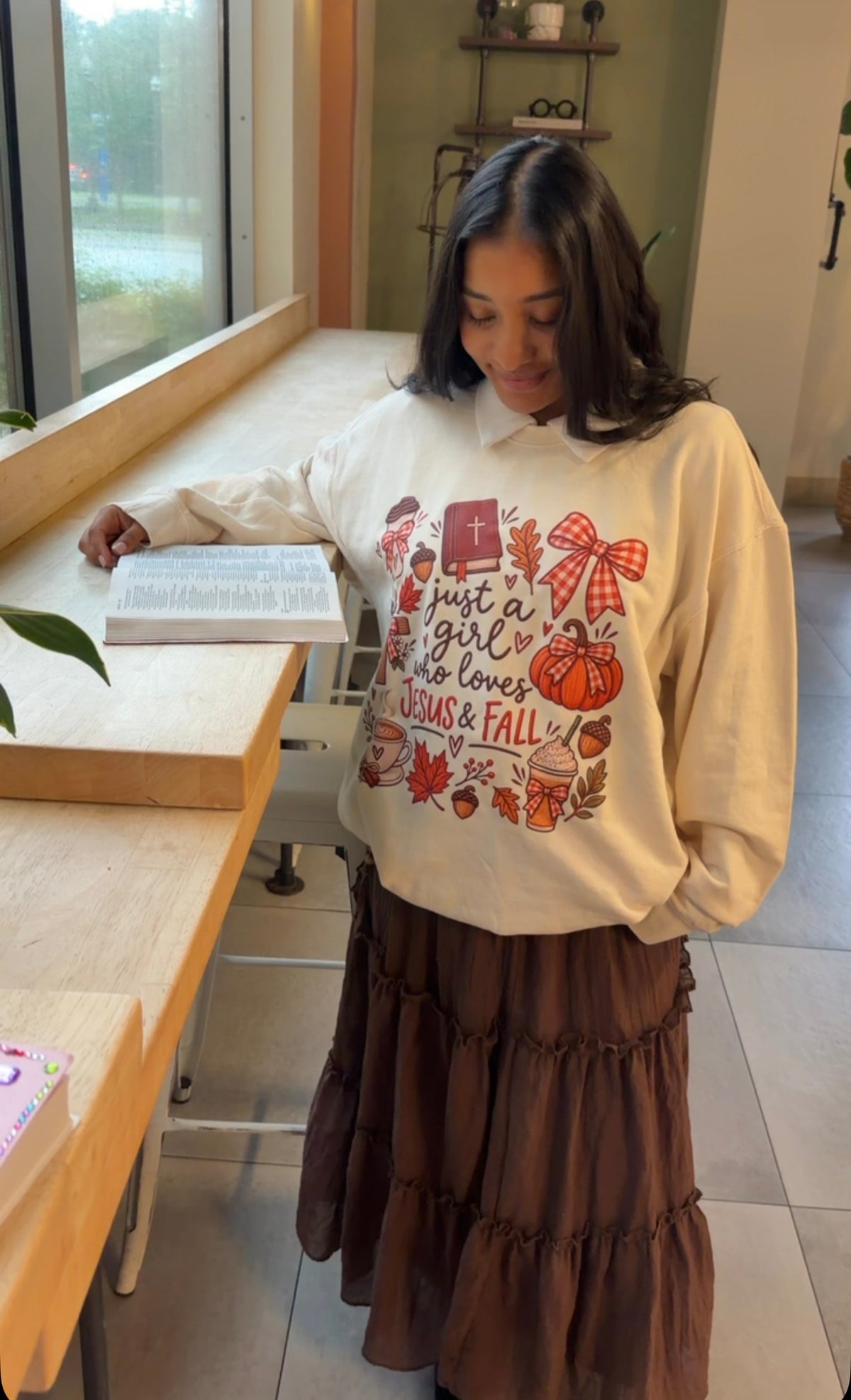 Beige Just A Girl Crewneck